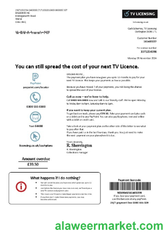 United Kingdom TV Licensing business utility bill template in Word and PDF formats